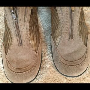 Anne Klein suede shoes with zipper front.